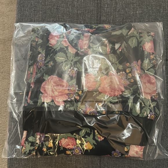 Vintage Lanz Originals Black Floral Dress Puff Sleeves 1980s Pristine Pockets - Picture 8 of 8